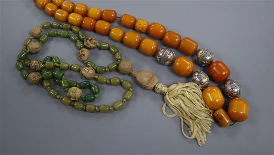A Bakelite bead necklace and another similar